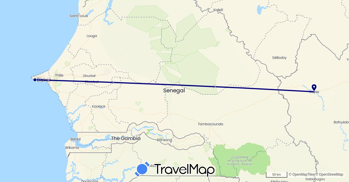 TravelMap itinerary: driving in Mali, Senegal (Africa)